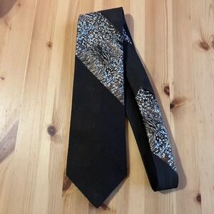 DAMON Tie Black Abstract Geometric‎ Patterned Business Casual Dress 0362